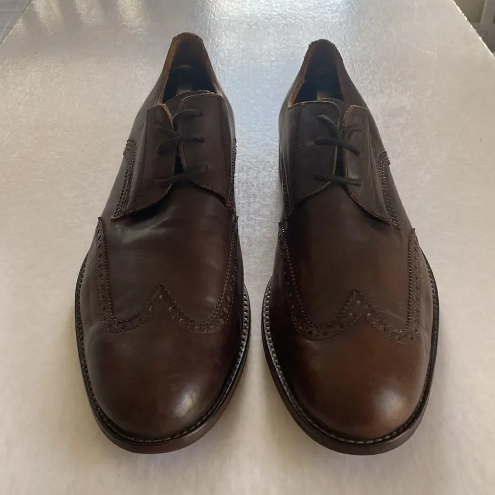 JOHN VARVATOS Men’s Brown Leather Wingtip Derbys Size 11 1/2. Handmade in Italy